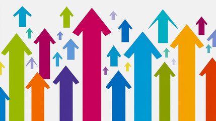 abstract business man stands on the peak of success amid tall, innovative Arrows point the way to success. and graphs with statistics to analyze business potential and predict future developments in