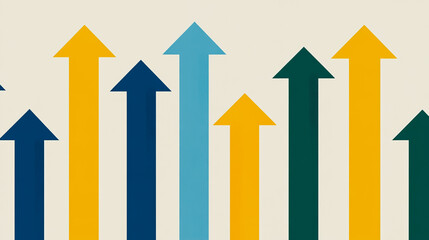 abstract business man stands on the peak of success amid tall, innovative Arrows point the way to success. and graphs with statistics to analyze business potential and predict future developments in