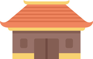 Poster - asian style house featuring tiled roof and wooden walls, cultural architecture of eastern countries