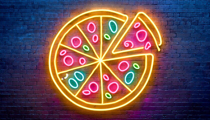 Neon sign with a pizza drawing