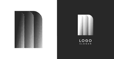 Aufkleber - M vector letter. Sharp contrast monogram strike diagonal hatching for industrial yet modern look. High bold logo template. Logotype concept design for brand in tech, architecture, fashion