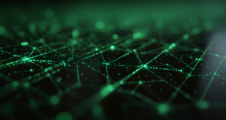 Poster - a dark green background with interconnected lines and dots forming a complex, network-like structure