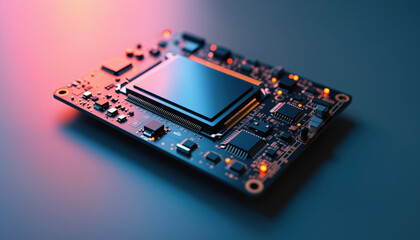 Poster - Processor with Heat Sink on Red Background: A processor with an attached heat sink on a red background, symbolizing cooling technology and advanced computing.