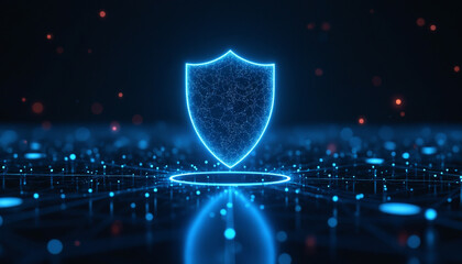 Poster - shield icon with network security: a shield icon connected within a network, symbolizing protection 