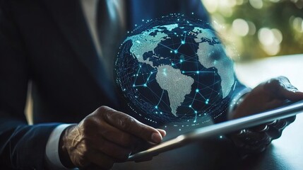 Poster - Businessman Interacting with Digital Global Network