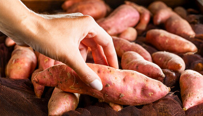 Hand holding a sweet potato