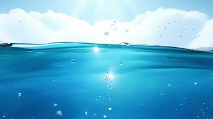 Aufkleber - Changing water surfaces showcase bubbles and waves, reflecting a sky filled with clouds. The scene captures a serene and tranquil atmosphere, embodying the purity of nature