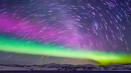 Aufkleber - Mesmerizing display of colorful aurora borealis dancing across the night sky, creating an ethereal and surreal atmosphere above a snowy mountain range