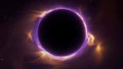 Aufkleber - Black hole with a purple aura absorbs an orange nebula, creating a surreal and mesmerizing animation. The cosmic scene captivates with its deep space allure and vibrant colors
