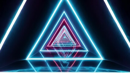 Aufkleber - Neon triangles create a mesmerizing corridor, continuously shifting colors. Surreal animation immerses viewers in a vibrant virtual world filled with dynamic light and abstract geometry
