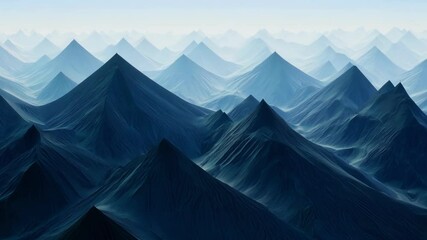 Aufkleber - Camera movement reveals a surreal landscape featuring majestic mountains and a striking blue color palette, creating a captivating scene of nature's beauty and tranquility