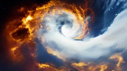 Aufkleber - Fiery vortex engulfs the moon in the night sky, creating a surreal animation of a celestial inferno. This dramatic scene captures the essence of cosmic energy and danger