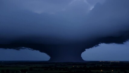 Wall Mural - Massive supercell storm cloud is developing over a rural landscape. The ominous cloud formation dominates the sky, creating a surreal and dramatic atmosphere