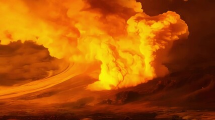 Poster - Massive fireball erupts from a volcano, sending a plume of smoke and ash into the air. The intense heat and power of nature are on full display in this dramatic scene