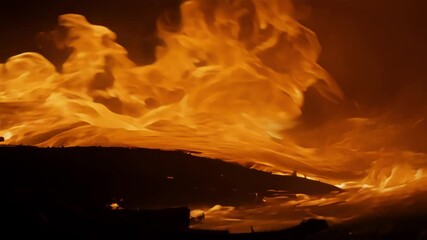 Poster - Surreal fire burns with bright orange flames, showcasing a powerful representation of destruction, danger, and intense heat. An embodiment of chaos and energy unfolds in the blaze