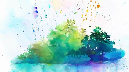 Aufkleber - Colorful watercolor painting morphs into a stunning forest landscape, showcasing a dreamy and ethereal quality that evokes feelings of peace and tranquility in nature