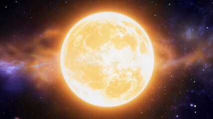 Aufkleber - Bright full moon is shining in the dark night sky, with stars twinkling around it. The moon is surrounded by a purple and orange nebula