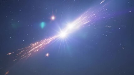 Aufkleber - Particles fly away from bright light source traveling through space. This surreal animation is perfect for any project needing a space travel, futuristic, or sci fi look