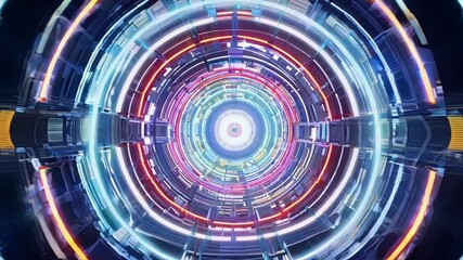 Aufkleber - Camera moving forward through glowing digital tunnel changing colors with seamless looping 3d animation. Perfect to illustrate concepts about technology, future, metaverse or science fiction