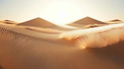 Aufkleber - Fluffy grass is growing on sand dunes. The sun is shining brightly in the sky. This surreal animation shows the passage of time