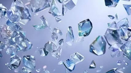 Aufkleber - Crystal shards float against a blue background, reflecting light and creating a stunning, surreal effect. The scene evokes a sense of beauty and ethereal elegance