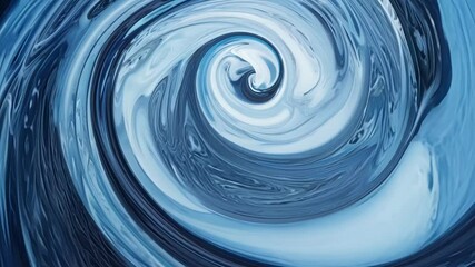Poster - Abstract beauty emerges as blue and white paint mixes and swirls, creating a mesmerizing, hypnotic effect that captivates with its dynamic motion and vibrant colors