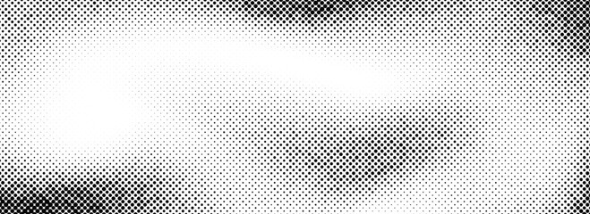 Poster - Halftone grunge background. Fading grain gritty textured wallpaper. Black and white comic noise grit surface. Pixelated speckles, dots and particles overlay. Aged dirty sand backdrop cover. Vector