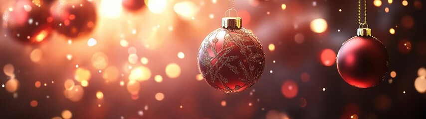 banner 32:9 red background with christmas decoration copy space