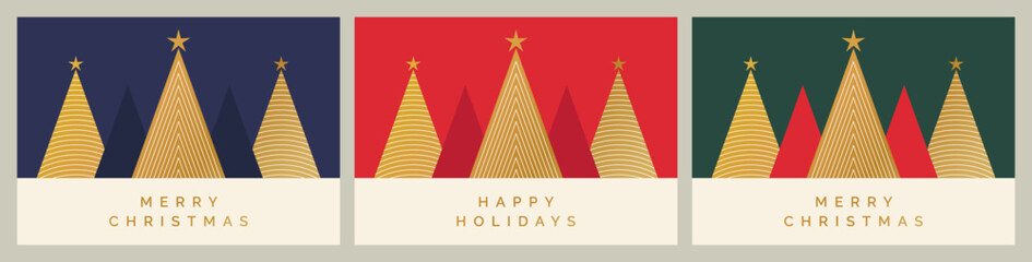 Wall Mural - christmas card design template with christmas trees illustration. merry christmas and happy holidays
