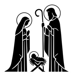 baby Jesus in the manger with Mary and Joseph Christmas vector black silhouette 