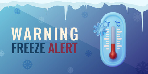 extreme cold warning illustration. weather alert. 3d vector thermometer with snowflake on gradient b