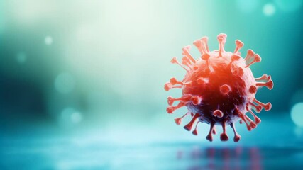 Aufkleber - Microscopic view of dangerous coronavirus covid 19 cell floating over reflective surface with bokeh effect in the background representing contagious pandemic disease