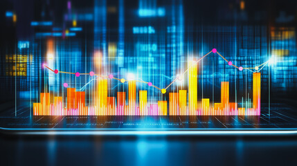 Business person evaluates metrics for charts and graphs with statistics to innovative analyze business potential and forecast future development of companies growth., setting goals for expansion.