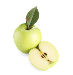 Poster - Whole and half of fresh apple isolated on white