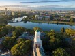 View from Harvard University campus over the Charles River at sunrise. Cambridge, Massachusetts, United States.