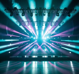 Wall Mural - a dramatic image of a concert or performance stage shrouded in ethereal haze, bathed in a mesmerizin