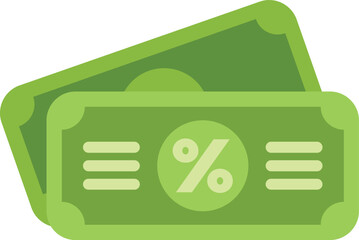 Green banknotes with percentage symbol representing interest rate or inflation