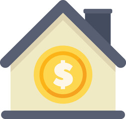 Poster - simple vector illustration of a house with a dollar coin, representing the concept of real estate in