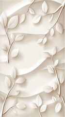 Poster - Delicate branches with leaves create a minimalist, high-resolution design on a light textured background, emphasizing simplicity and elegance