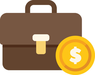 Poster - brown briefcase with a gold coin featuring a dollar sign, symbolizing financial success and investme
