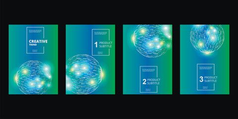 Fototapete - Sphere of short glowing lines on set cover template. Abstract vector space background. Explosion of glowing particles. Futuristic technology style