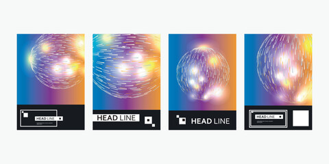 Fototapete - Sphere of short glowing lines on set cover template. Abstract vector space background. Explosion of glowing particles. Futuristic technology style