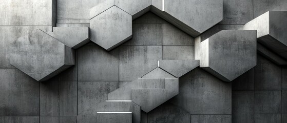 Poster - Fourtakig minimalist design featuring bold hexagonal outlines and textured surfaces in modern aesthetics