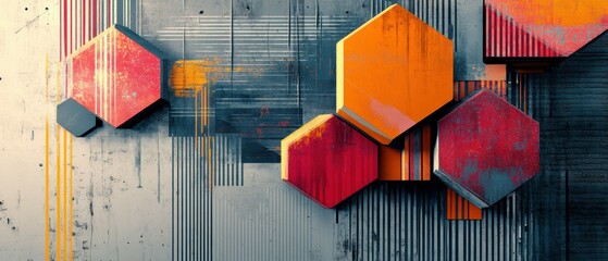 Poster - Dynamic hexagonal patterns a bold exploration of color and form in graphic design