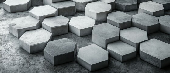 Poster - Futuristic minimalist design featuring bold hexagonal outlines on concrete surface
