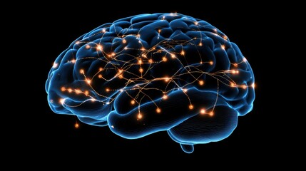 Poster - Futuristic abstract design of a glowing human brain with neural connections illuminating thought and creativity