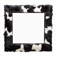 Black and white cow fur photo frame 1:1 isolated on white