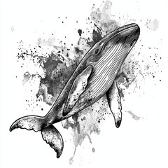 An illustration of a silhouette of a blue whale filled with cosmic and sci-fi elements