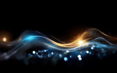 Poster - Abstract wave of blue and gold light with bokeh in the background.