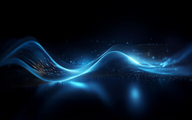 Aufkleber - A blue wave of light glows against a black background with a reflective surface.